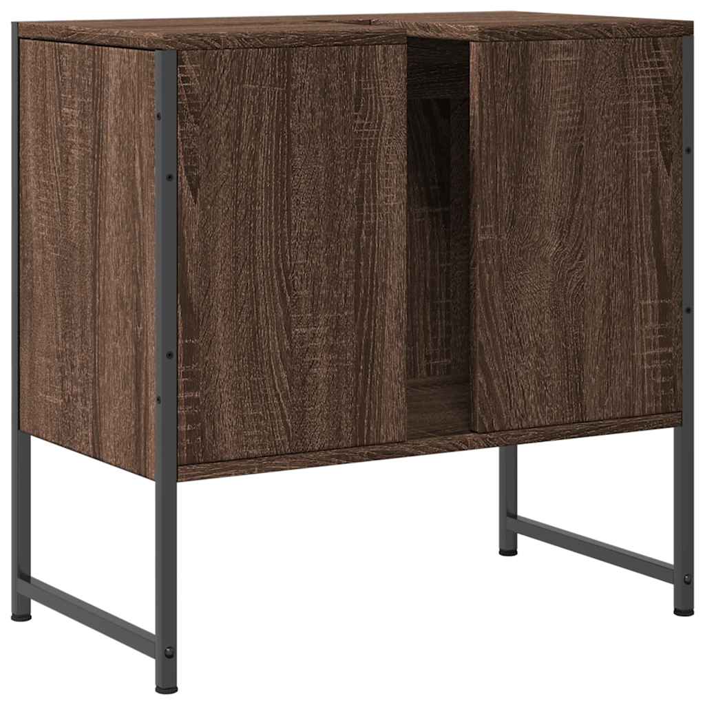 barna tölgy szerelt fa fürdőszobai mosdószekrény 60x33x60 cm