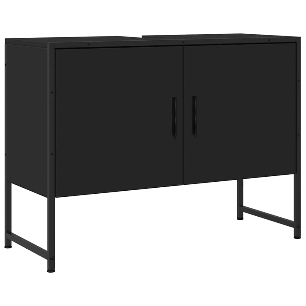 fekete szerelt fa fürdőszobai mosdószekrény 80 x 33 x 60 cm