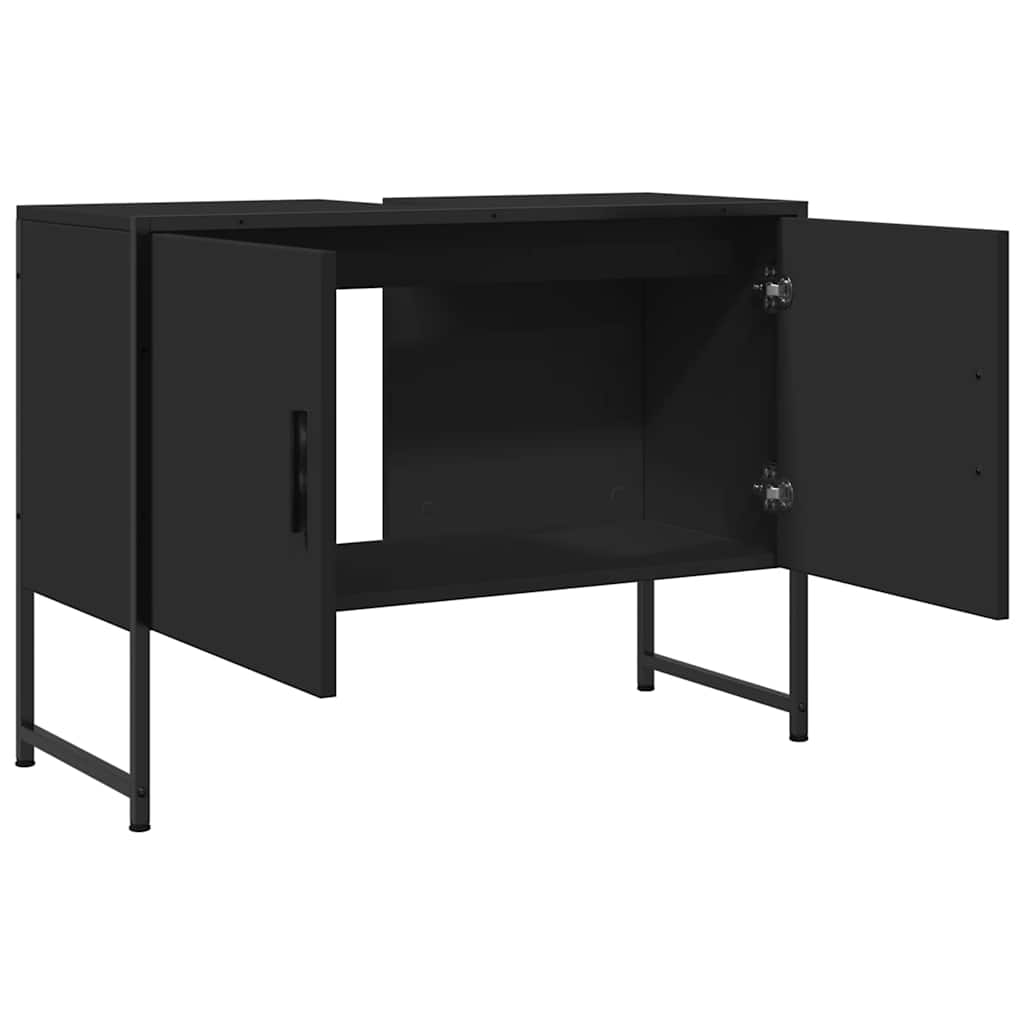fekete szerelt fa fürdőszobai mosdószekrény 80 x 33 x 60 cm