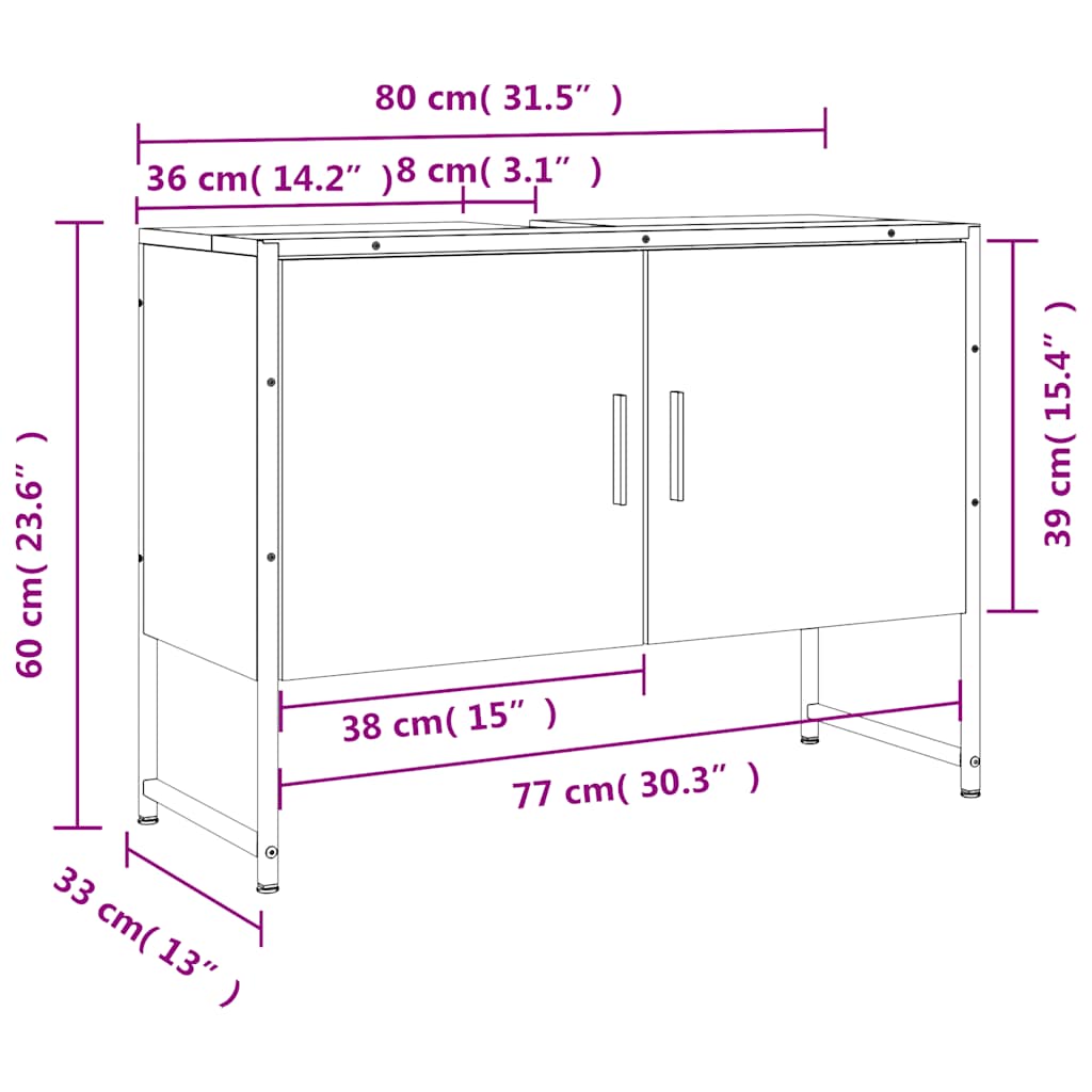 füstös tölgy szerelt fa fürdőszobai mosdószekrény 80x33x60 cm