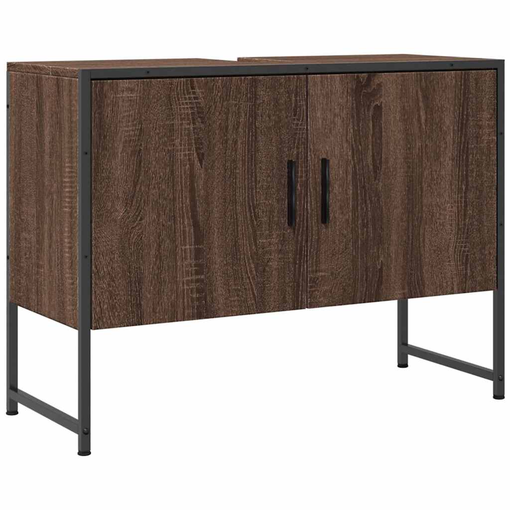 barna tölgy szerelt fa fürdőszobai mosdószekrény 80x33x60 cm