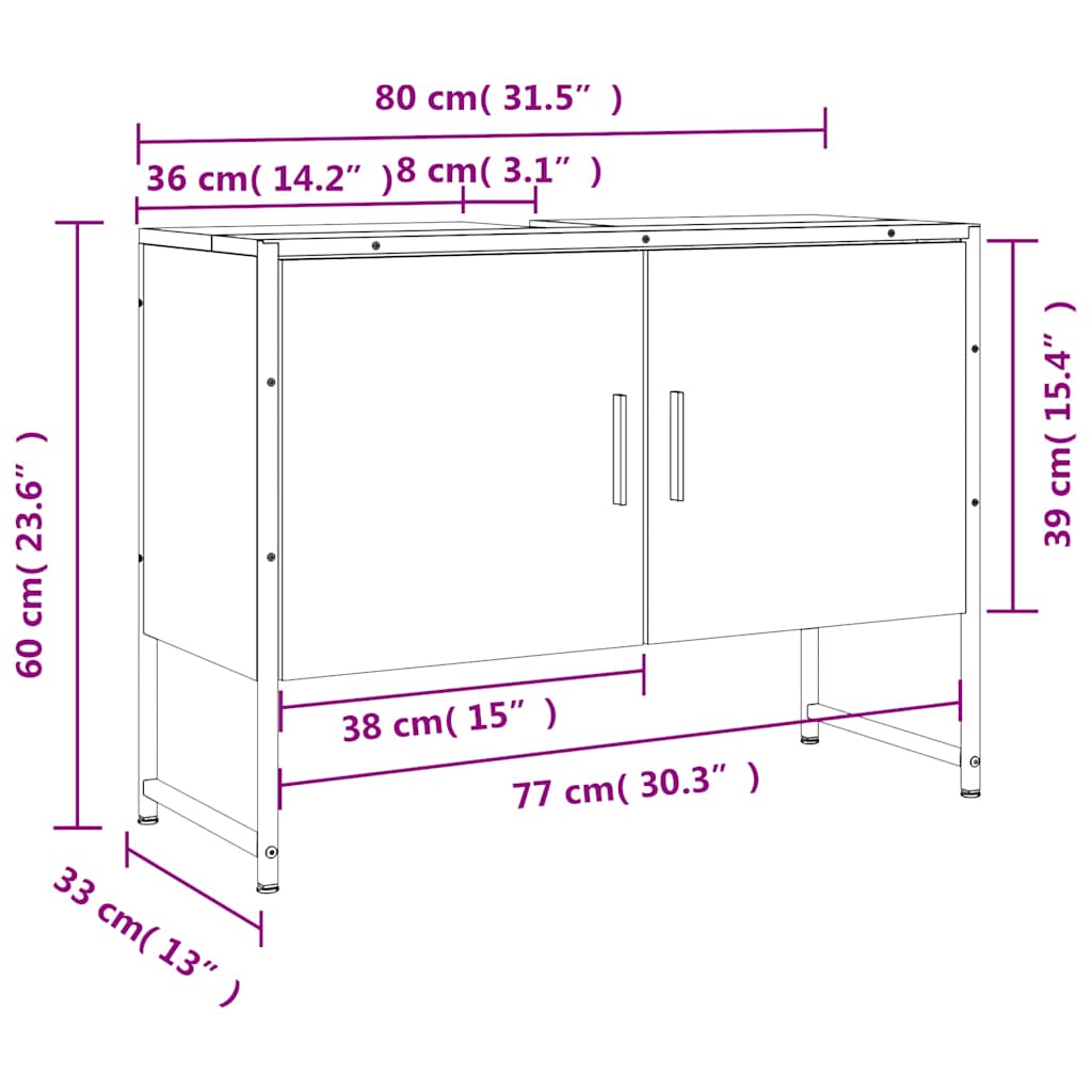 barna tölgy szerelt fa fürdőszobai mosdószekrény 80x33x60 cm