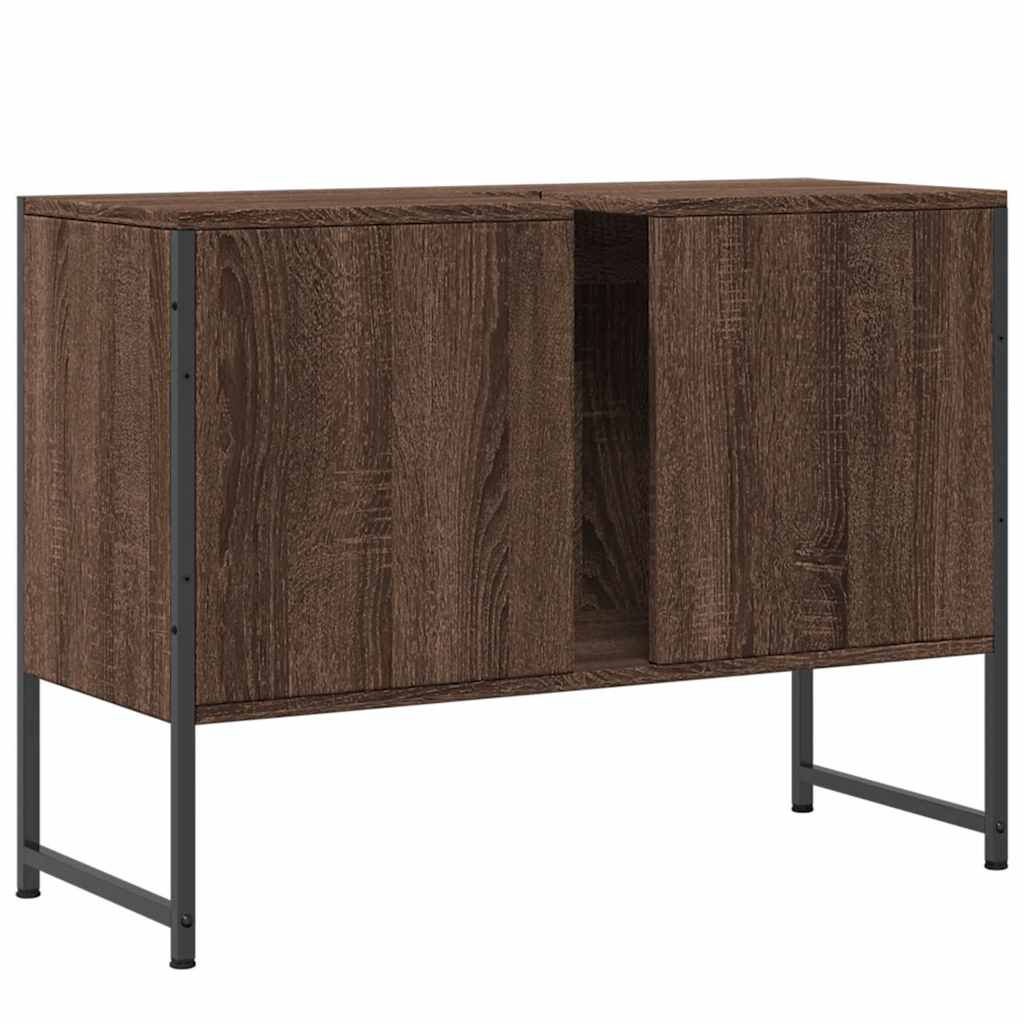 barna tölgy szerelt fa fürdőszobai mosdószekrény 80x33x60 cm