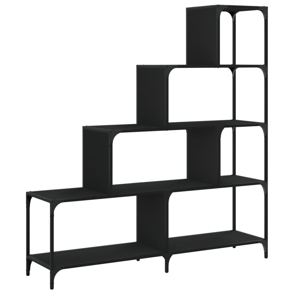 4 szintes fekete szerelt fa könyvespolc 139x33,5x149 cm