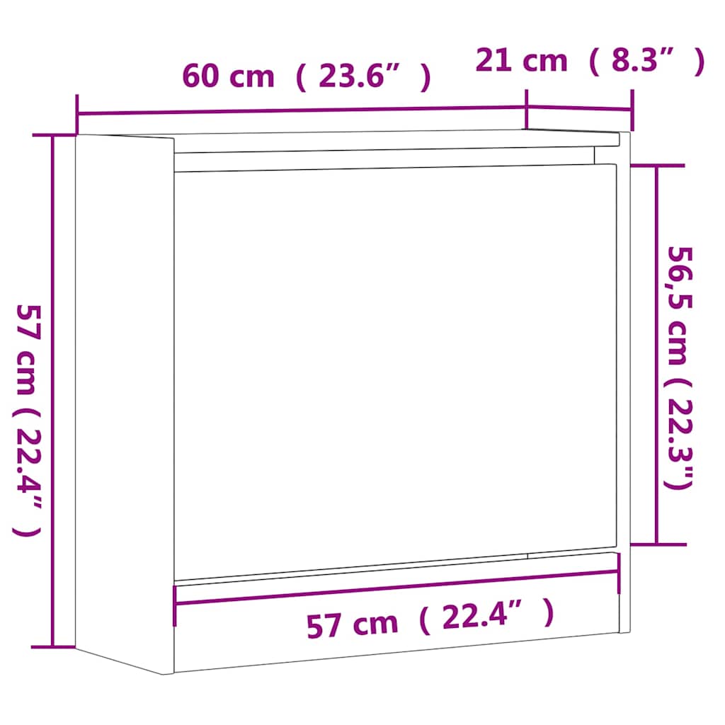 fekete szerelt fa cipőszekrény 60 x 21 x 57 cm