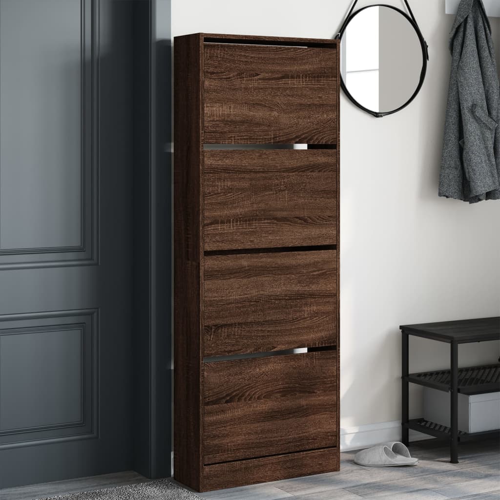 barna tölgyszínű szerelt fa cipőszekrény 60 x 21 x 163,5 cm
