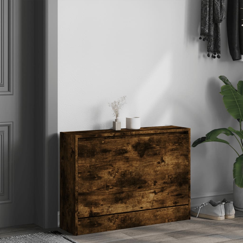 füstös tölgy színű szerelt fa cipőszekrény 80 x 21 x 57 cm