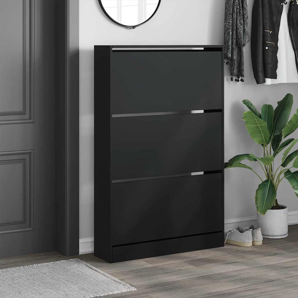 fekete szerelt fa cipőszekrény 80 x 21 x 125,5 cm
