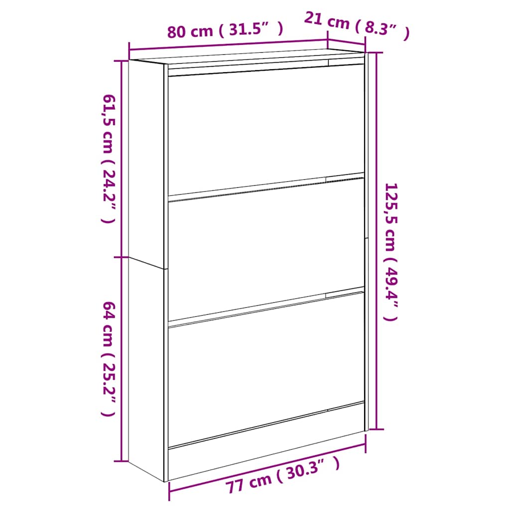fekete szerelt fa cipőszekrény 80 x 21 x 125,5 cm