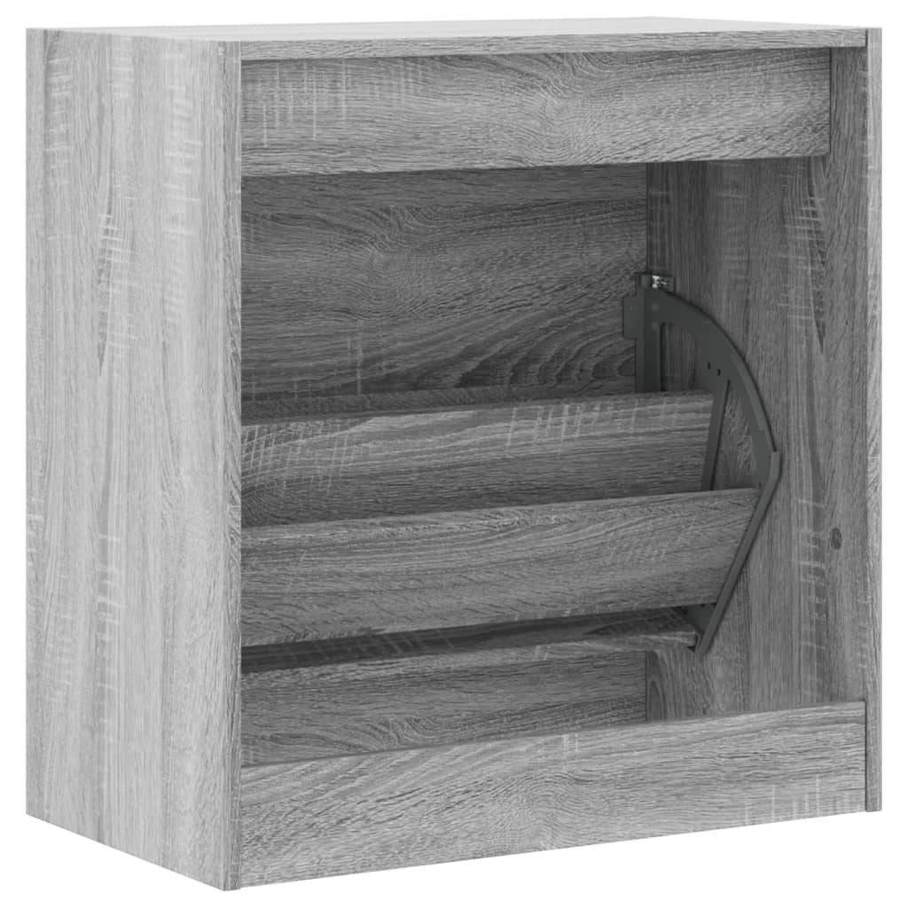 szürke sonoma színű szerelt fa cipőszekrény 60 x 34 x 63,5 cm