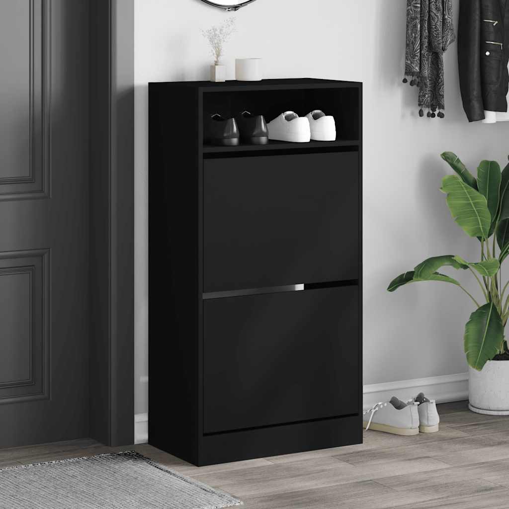 fekete szerelt fa cipőszekrény 60x34x116 cm