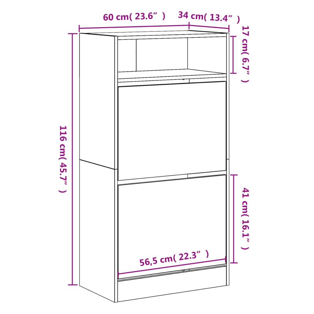 betonszürke szerelt fa cipőszekrény 60x34x116 cm
