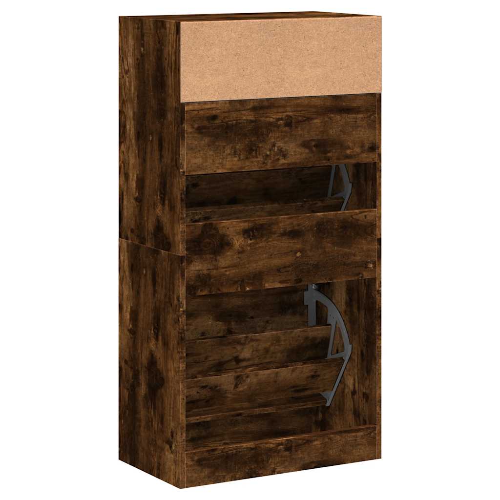 füstös tölgy színű szerelt fa cipőszekrény 60x34x116 cm
