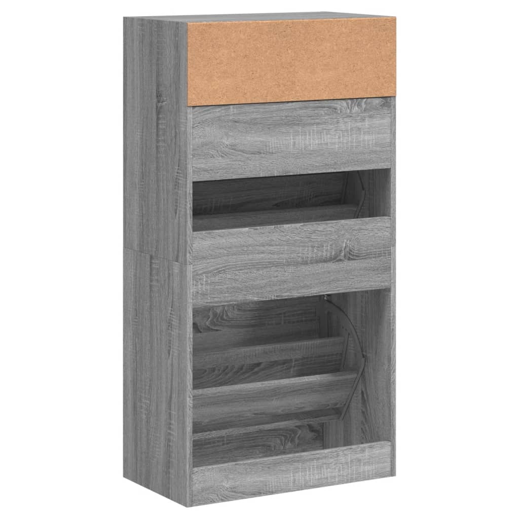szürke sonoma színű szerelt fa cipőszekrény 60x34x116 cm