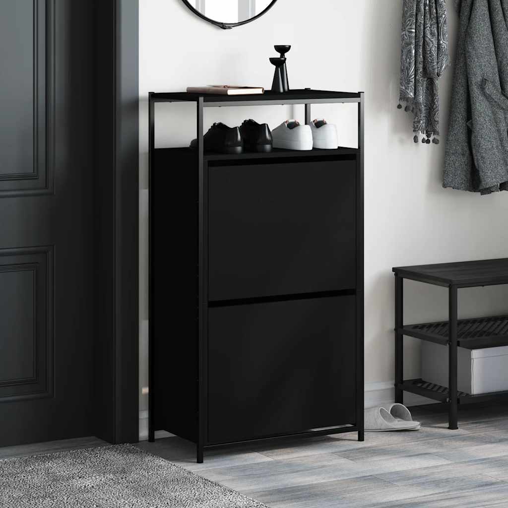 fekete szerelt fa cipőszekrény 60x34x112 cm