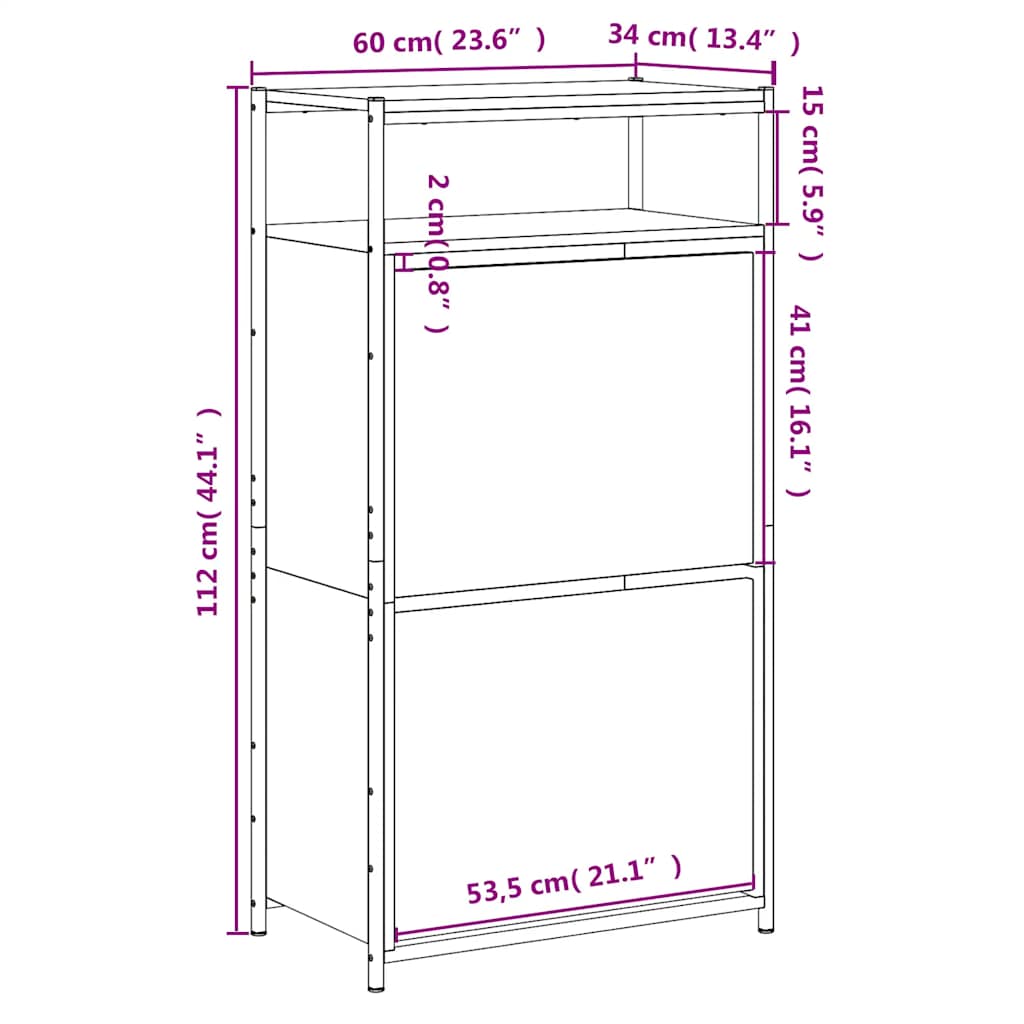 fekete szerelt fa cipőszekrény 60x34x112 cm