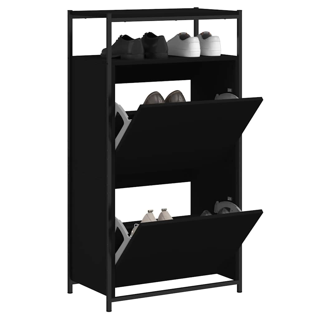 fekete szerelt fa cipőszekrény 60x34x112 cm