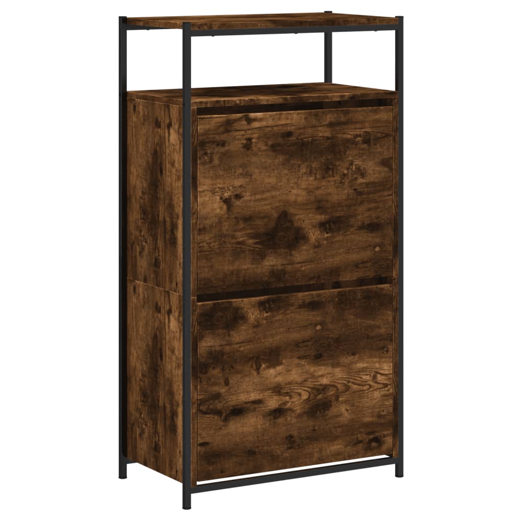 füstös tölgy színű szerelt fa cipőszekrény 60x34x112 cm