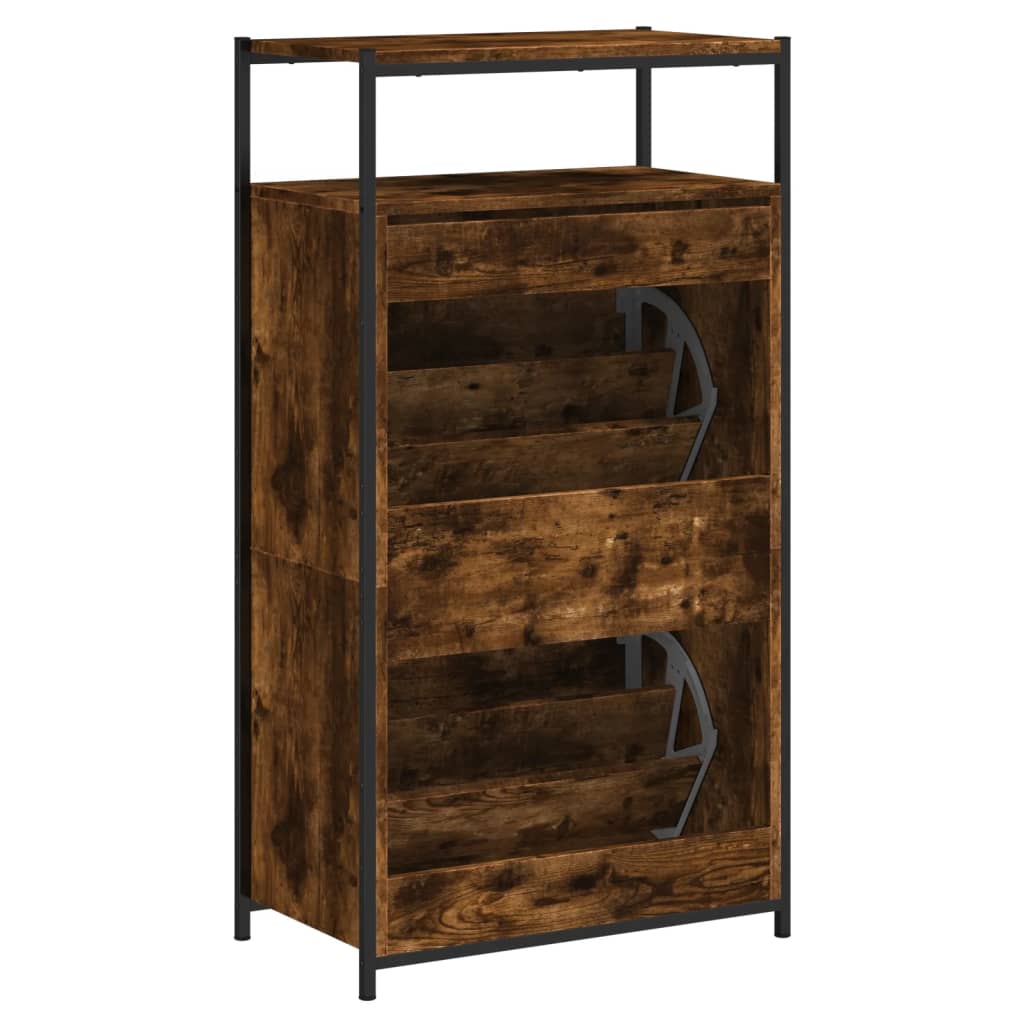 füstös tölgy színű szerelt fa cipőszekrény 60x34x112 cm
