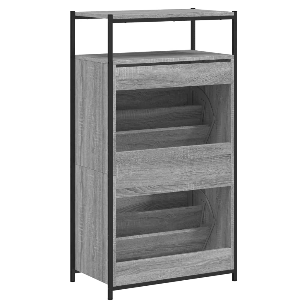 szürke sonoma színű szerelt fa cipőszekrény 60x34x112 cm