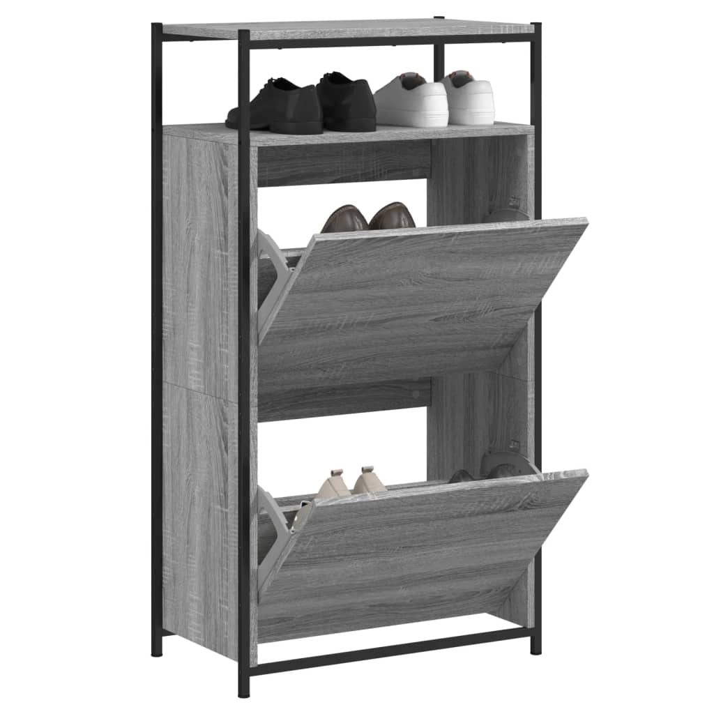 szürke sonoma színű szerelt fa cipőszekrény 60x34x112 cm