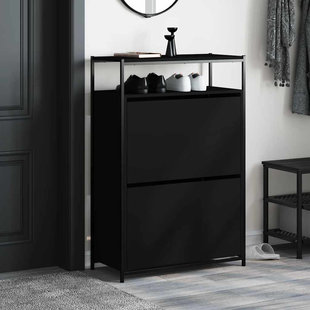 fekete szerelt fa cipőszekrény 75x34x112 cm
