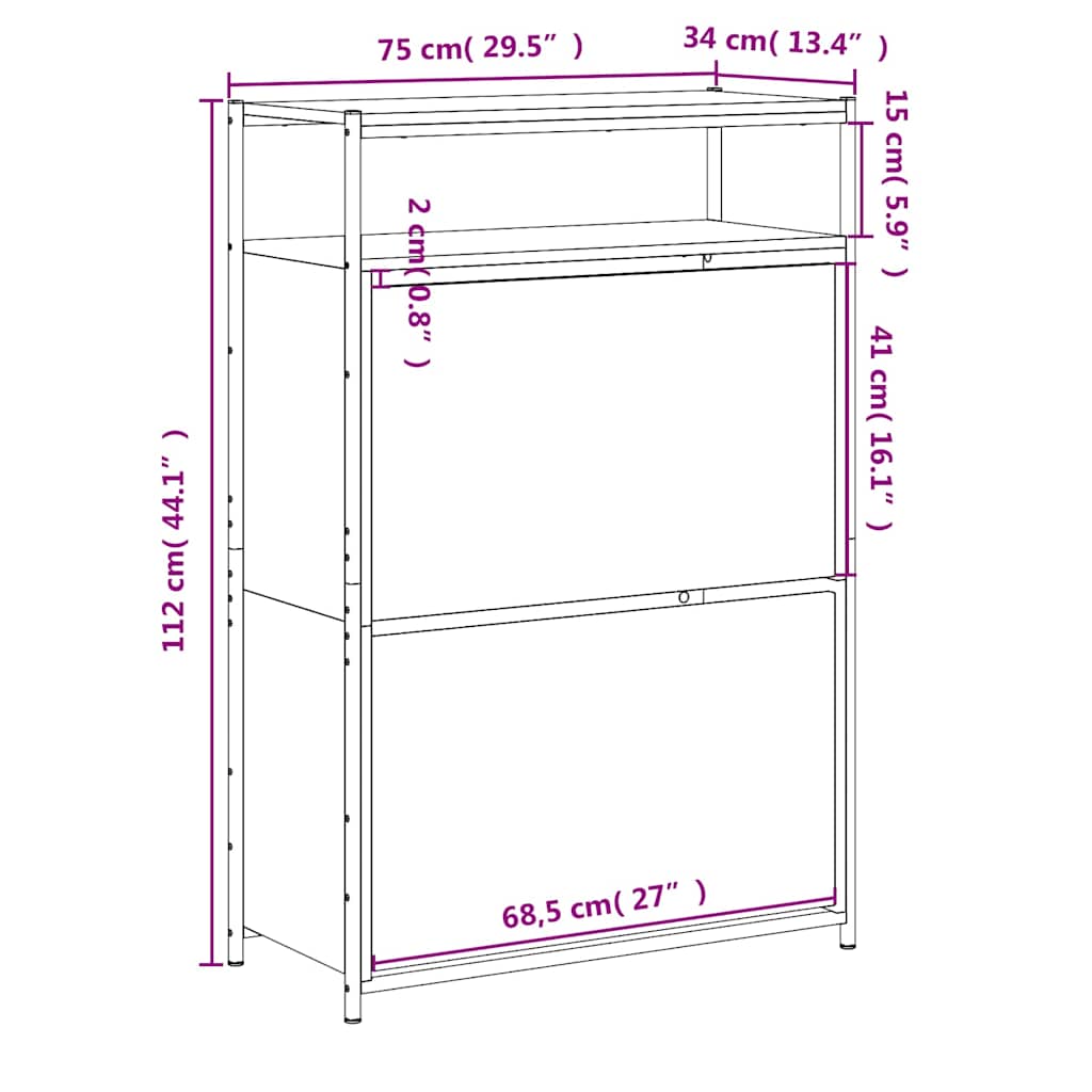 fekete szerelt fa cipőszekrény 75x34x112 cm