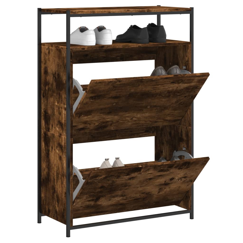 füstös tölgy színű szerelt fa cipőszekrény 75x34x112 cm