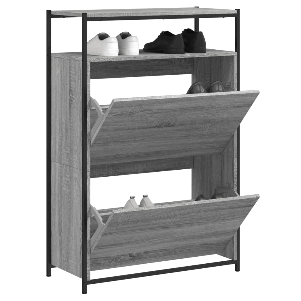 szürke sonoma színű szerelt fa cipősszekrény 75x34x112 cm