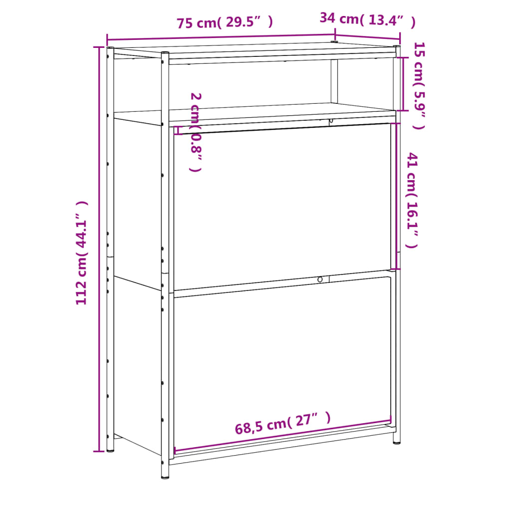 barna tölgyszínű szerelt fa cipősszekrény 75 x 34 x 112 cm
