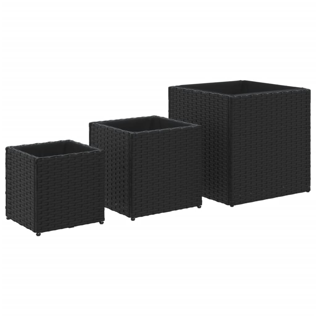 3 db fekete polyrattan kerti ültetőláda