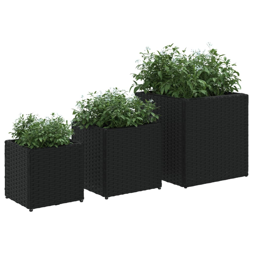 3 db fekete polyrattan kerti ültetőláda
