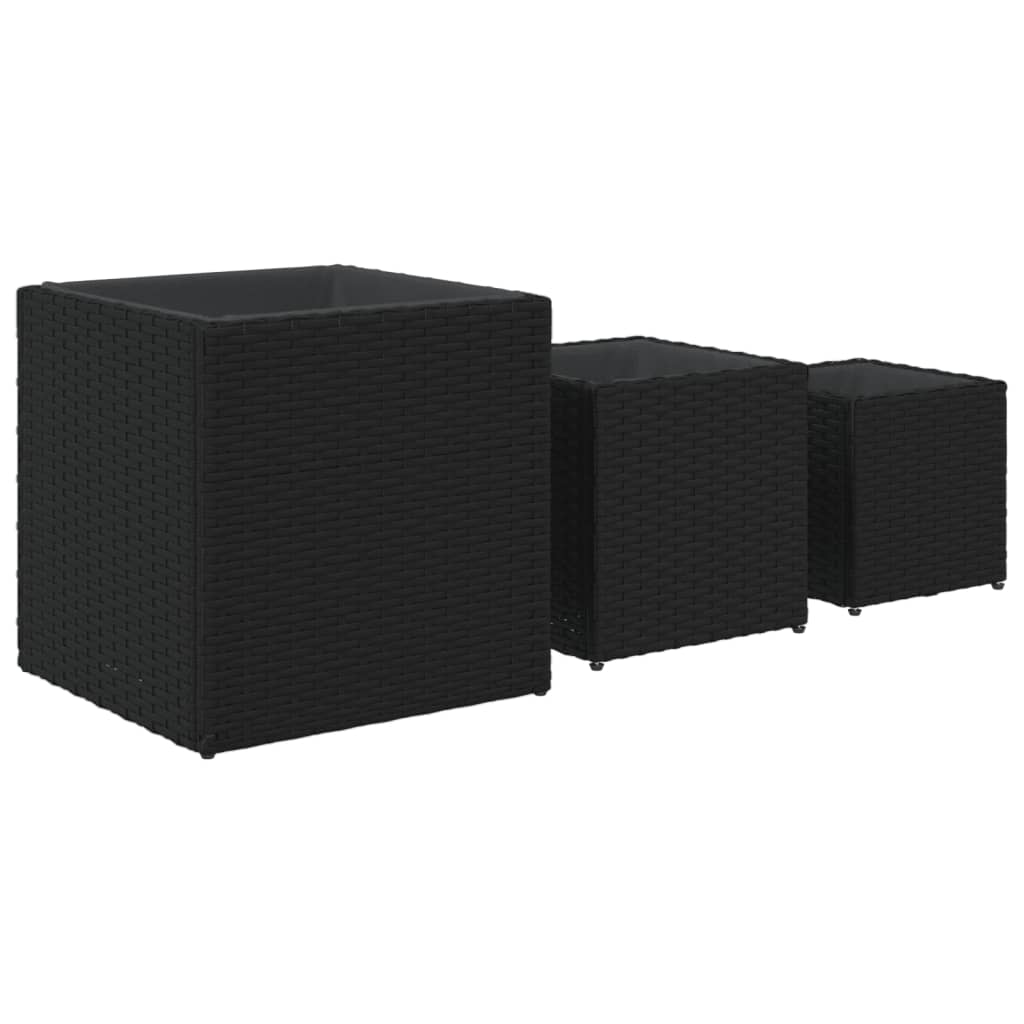 3 db fekete polyrattan kerti ültetőláda
