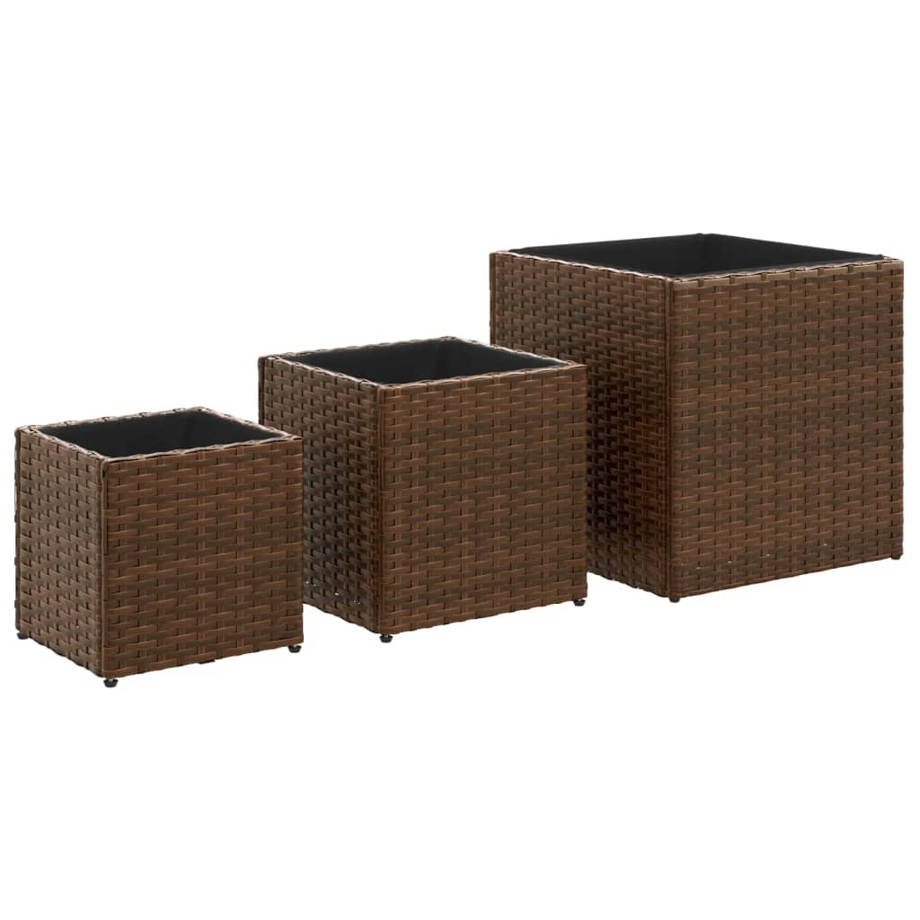 3 db barna polyrattan kerti ültetőláda