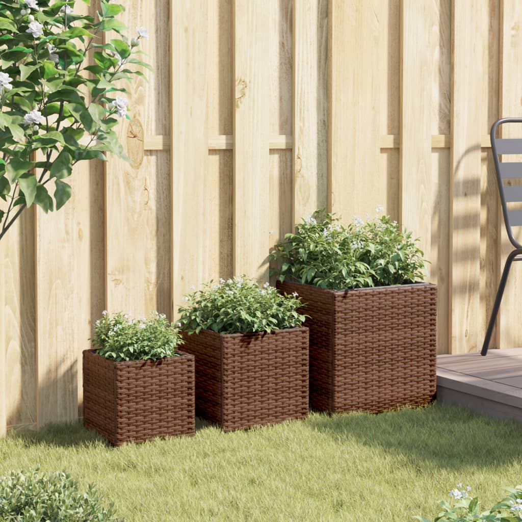 3 db barna polyrattan kerti ültetőláda