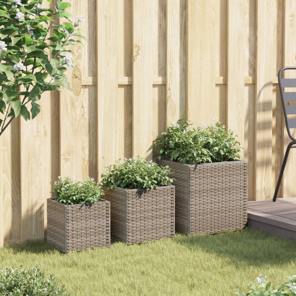 3 db szürke polyrattan kerti ültetőláda