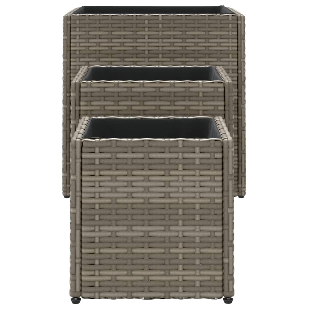 3 db szürke polyrattan kerti ültetőláda