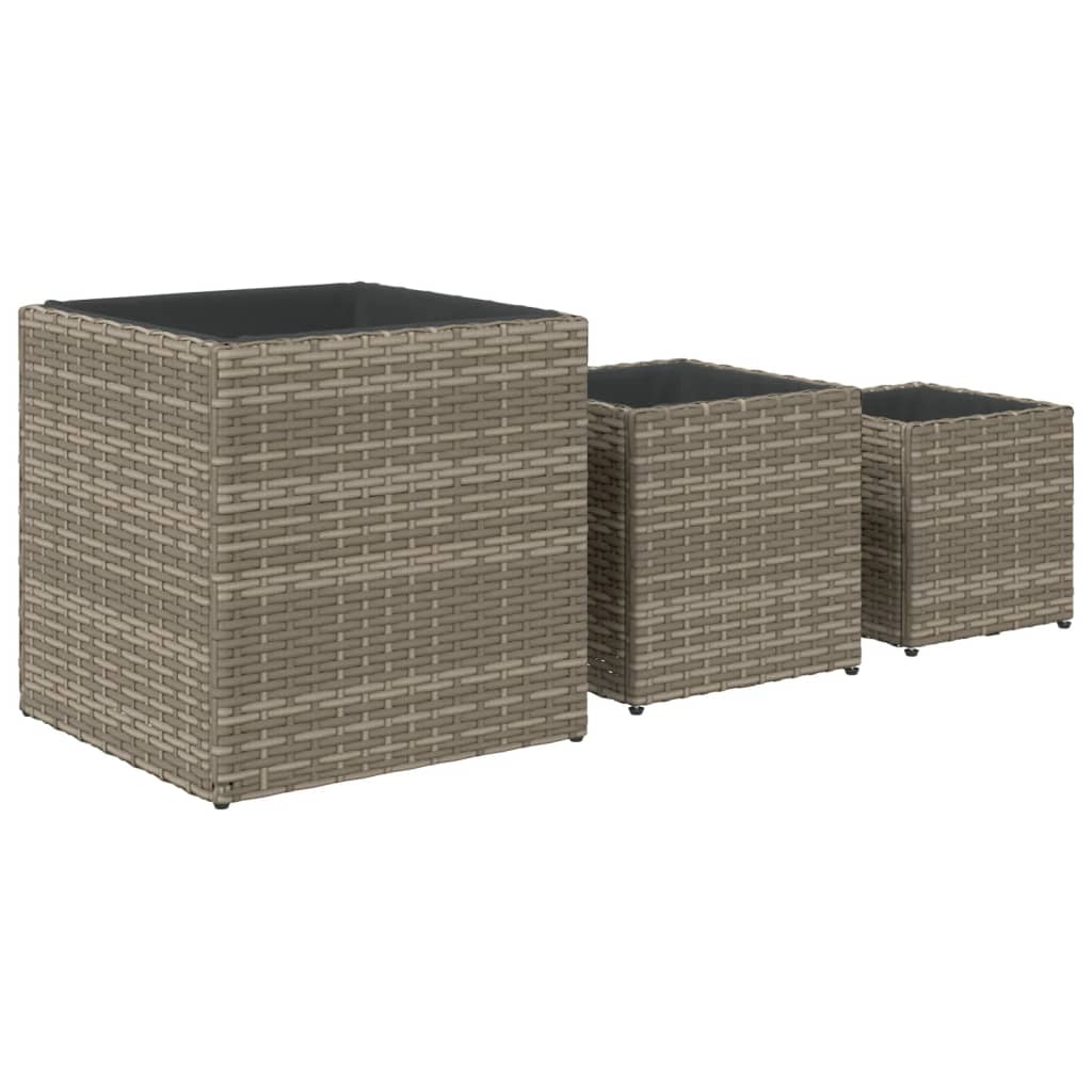 3 db szürke polyrattan kerti ültetőláda