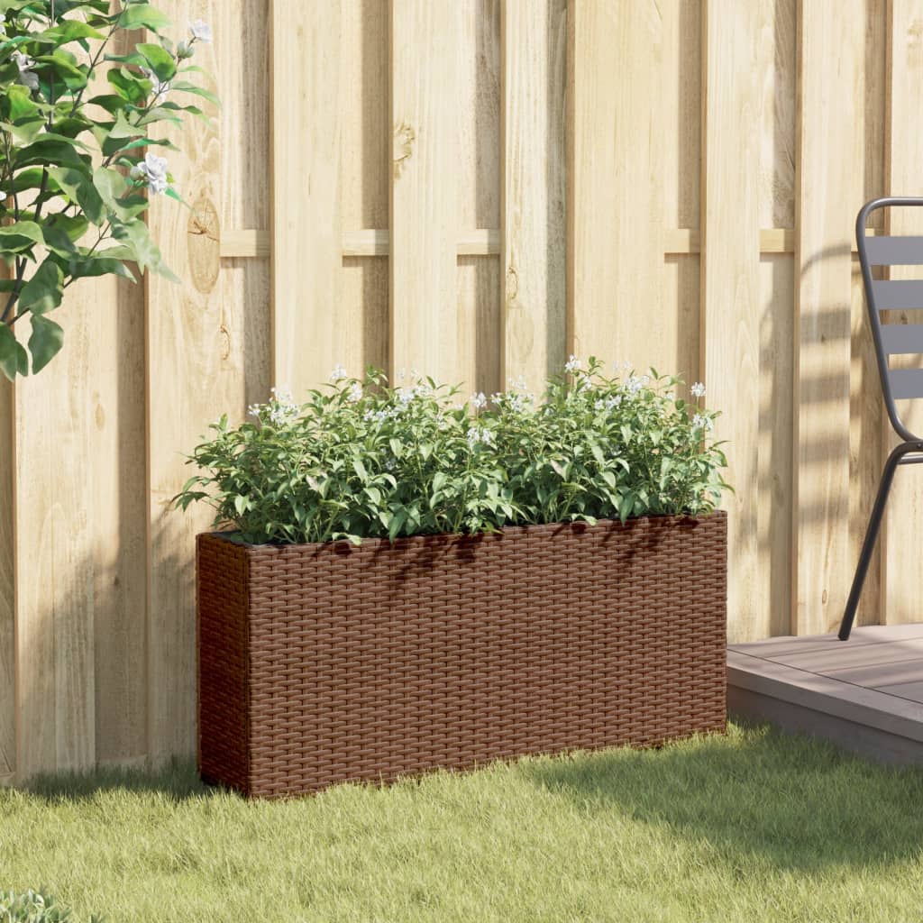 barna polyrattan kerti ültetőláda 2 cseréppel 90x20x40 cm