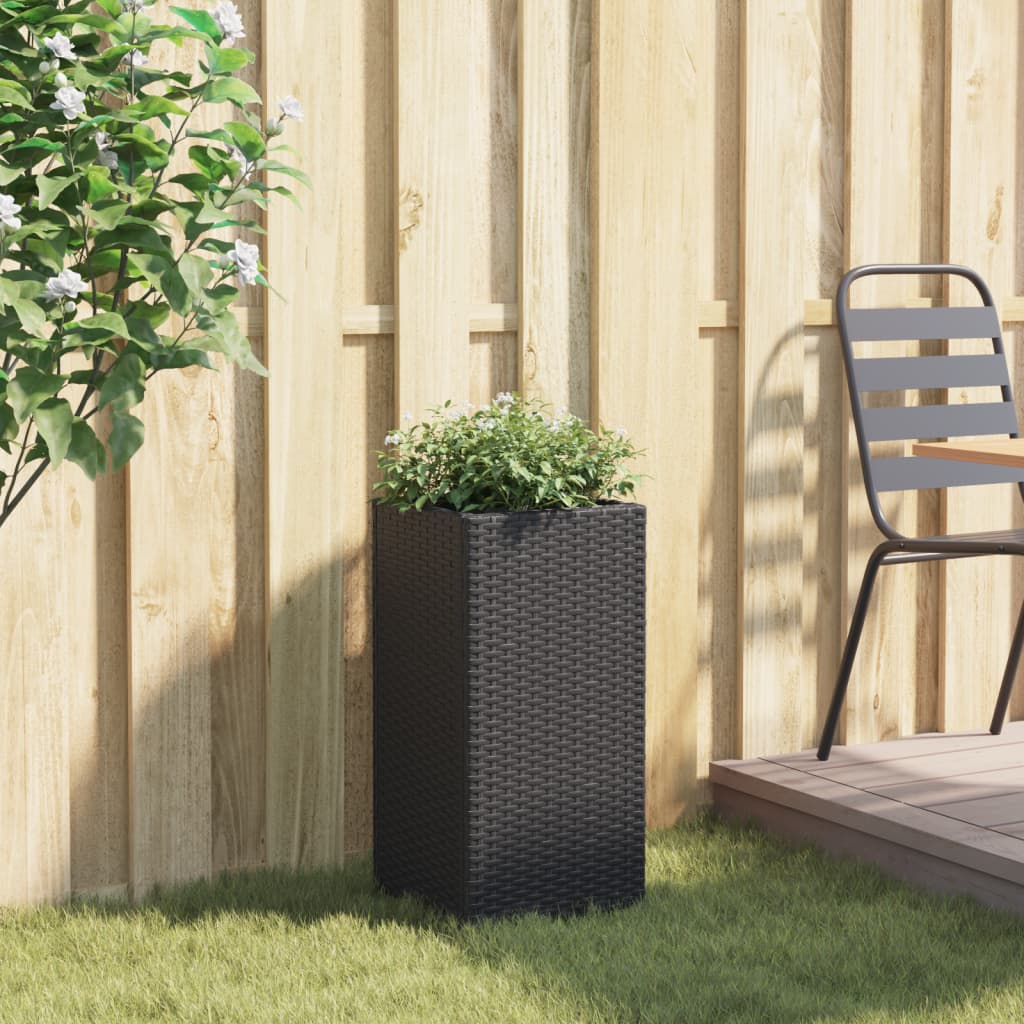 fekete polyrattan kerti ültetőláda 30x30x60 cm