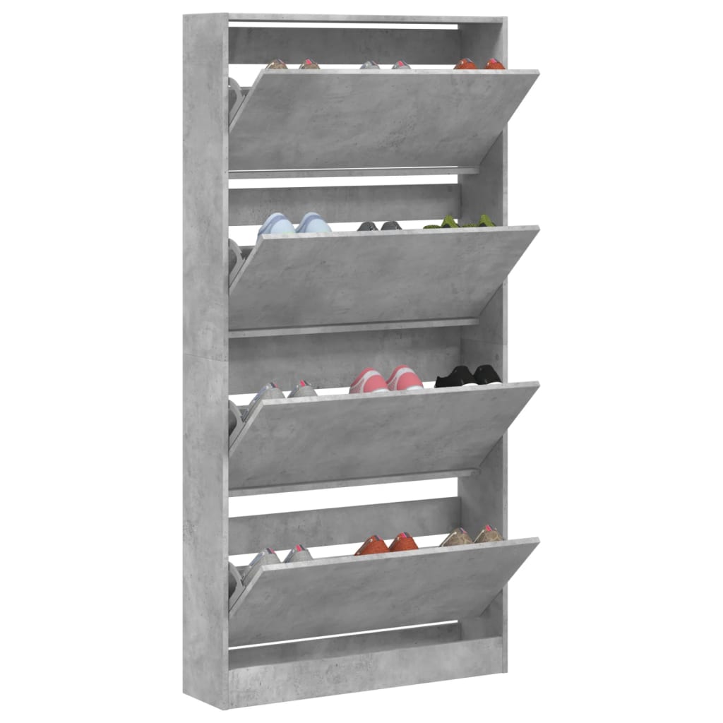 betonszürke cipőszekrény 4 kihajtható fiókkal 80x21x163,5 cm