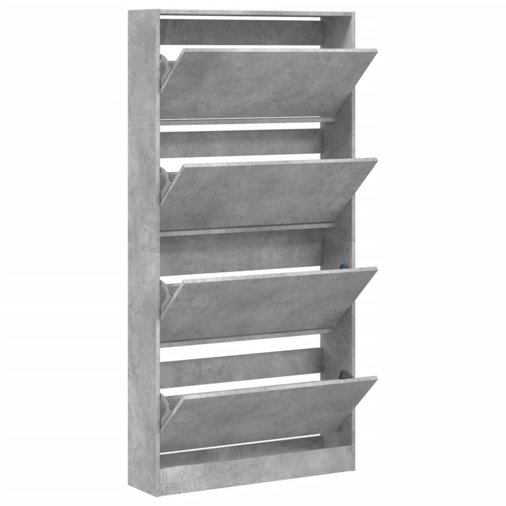 betonszürke cipőszekrény 4 kihajtható fiókkal 80x21x163,5 cm