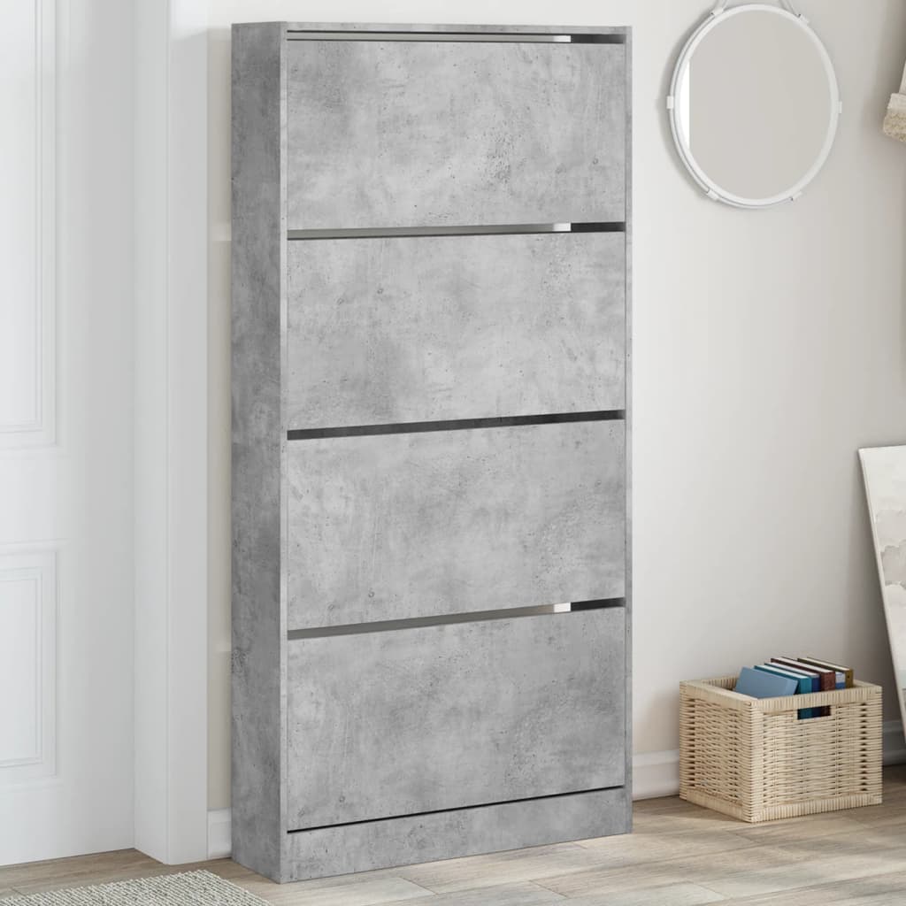 betonszürke cipőszekrény 4 kihajtható fiókkal 80x21x163,5 cm