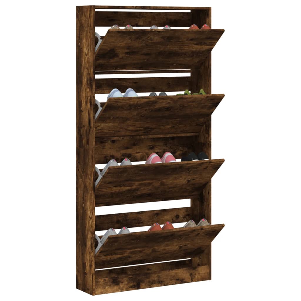 füstös tölgy cipőszekrény 4 kihajtható fiókkal 80x21x163,5 cm