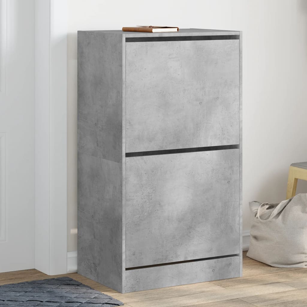 betonszürke cipőszekrény 2 kihajtható fiókkal 60 x 42 x 108 cm