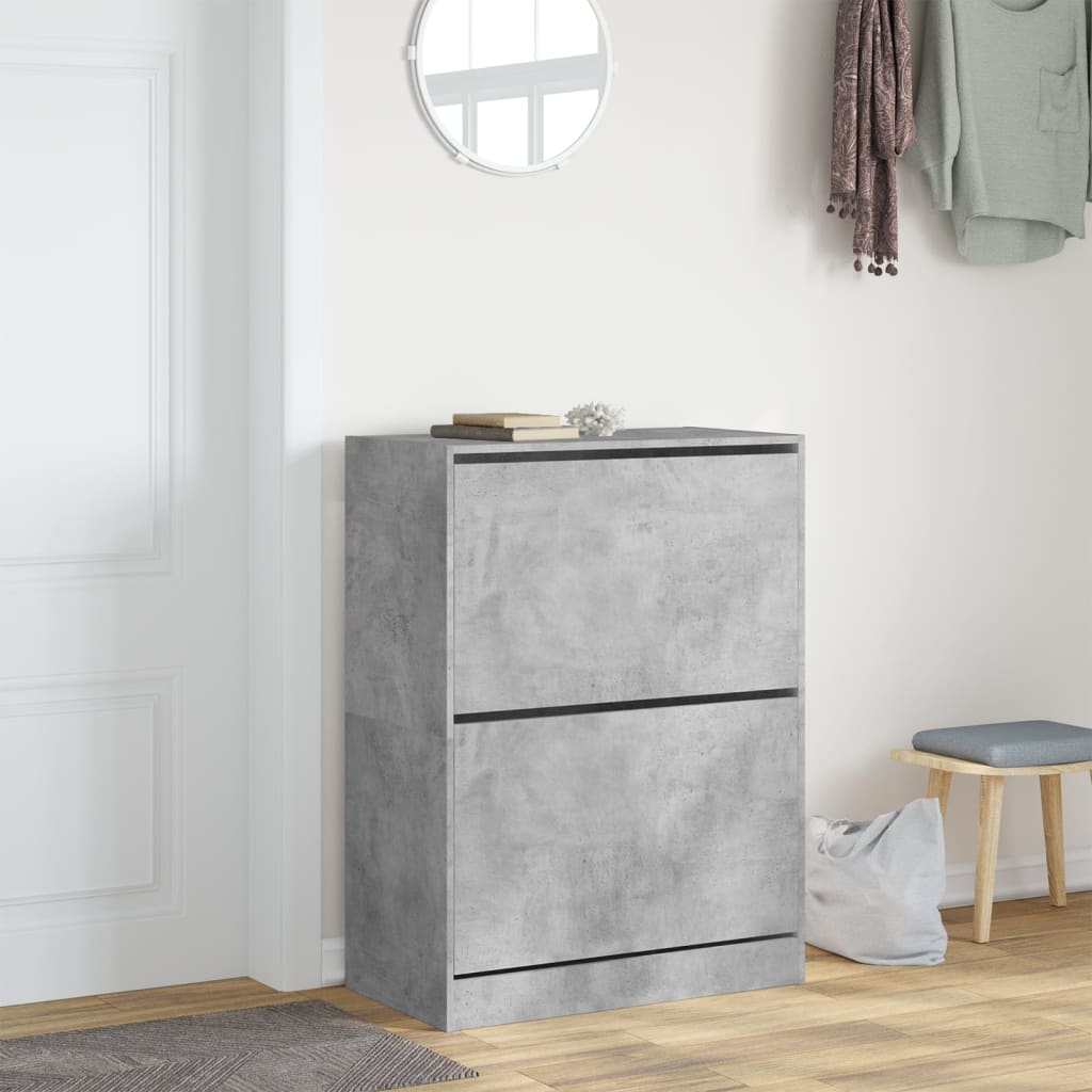 betonszürke cipőszekrény 2 kihajtható fiókkal 80 x 42 x 108 cm