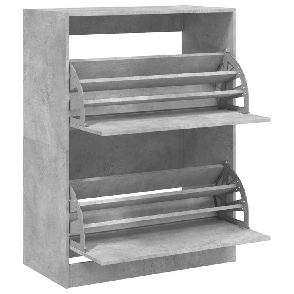 betonszürke cipőszekrény 2 kihajtható fiókkal 80 x 42 x 108 cm