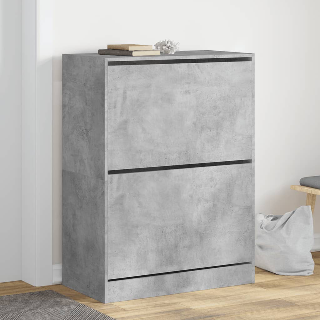 betonszürke cipőszekrény 2 kihajtható fiókkal 80 x 42 x 108 cm