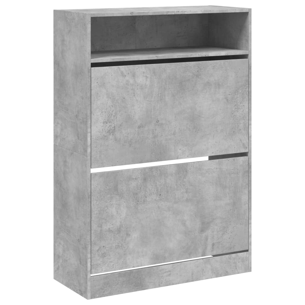 betonszürke cipőszekrény 2 kihajtható fiókkal 80 x 34 x 116 cm