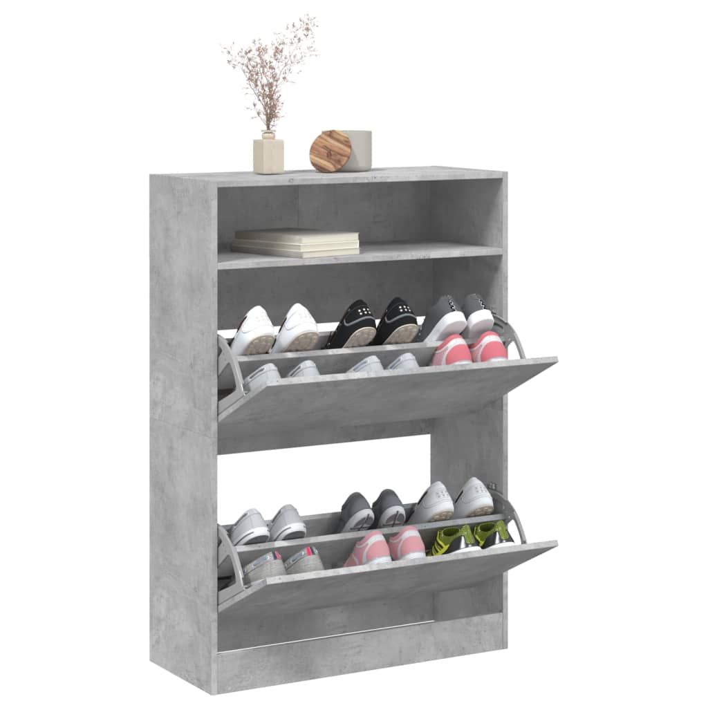 betonszürke cipőszekrény 2 kihajtható fiókkal 80 x 34 x 116 cm